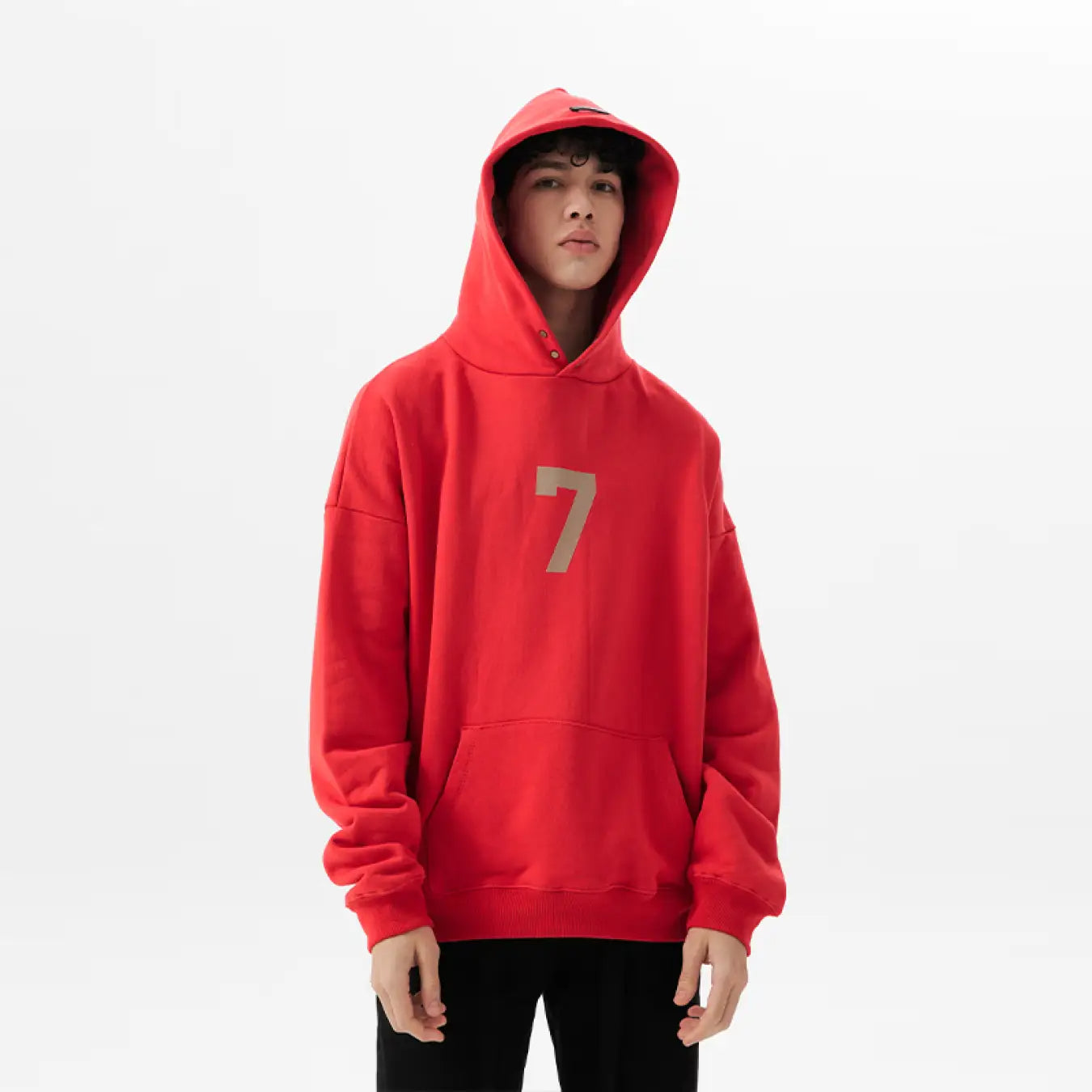 FOG FEAR OF GOD Season 7 main line 7-character flocking hoodie casual loose sweatshirt red