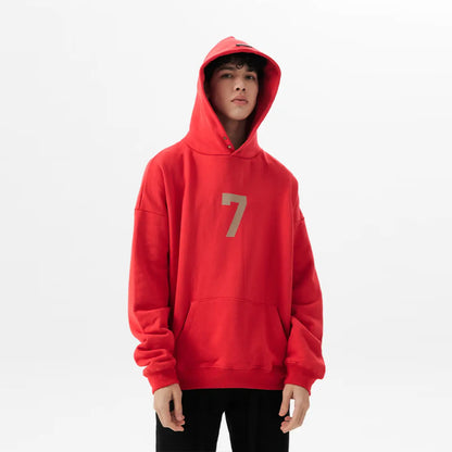 FOG FEAR OF GOD Season 7 main line 7-character flocking hoodie casual loose sweatshirt red