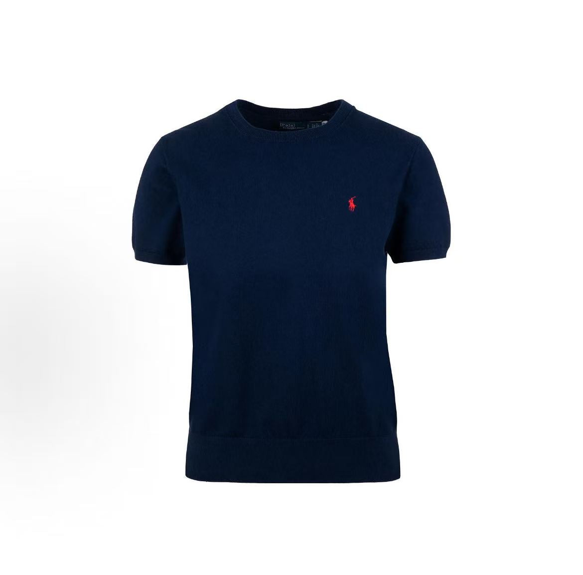 Ralph Lauren SS23 Solid Color Logo Embroidered Roundneck Pullover Short-Sleeve T-Shirt for Women - Blue