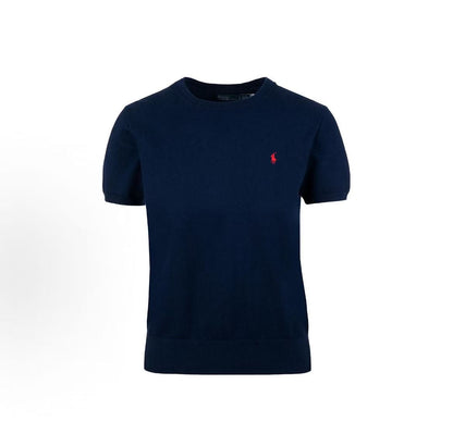 Ralph Lauren SS23 Solid Color Logo Embroidered Roundneck Pullover Short-Sleeve T-Shirt for Women - Blue