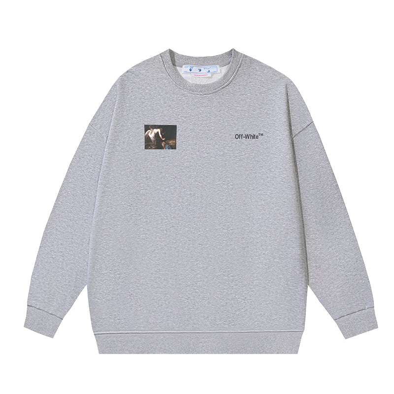 OFF WHITE CARAVAGGIO ANGEL ARROW CREW NECK HOODIE GREY