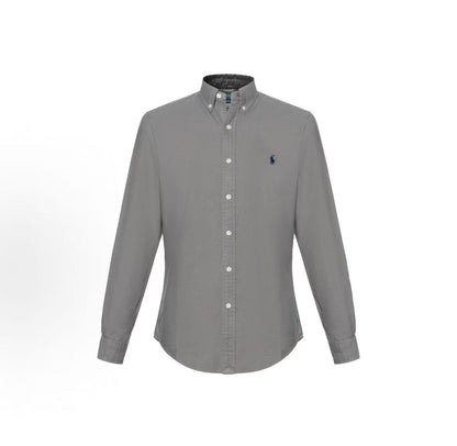Ralph Lauren SS23 Little Horse Embroidery Solid Cotton Collared Long-Sleeved Button-Down Shirt Seamed Fit Men's Style Gray