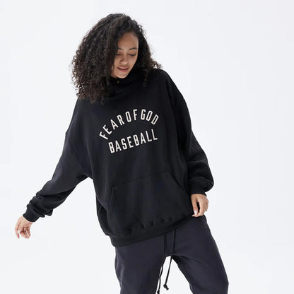 FOG FEAR OF GOD Season 7 Baseball Flocked Hoodie Casual Sweatshirt Black