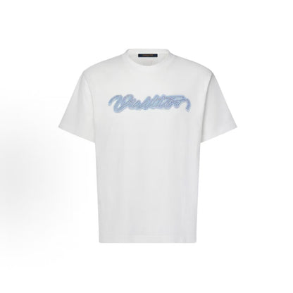 LOUIS VUITTON FW26 Round-neck Denim Logo Short-Sleeved Letter Print T-Shirt for Men