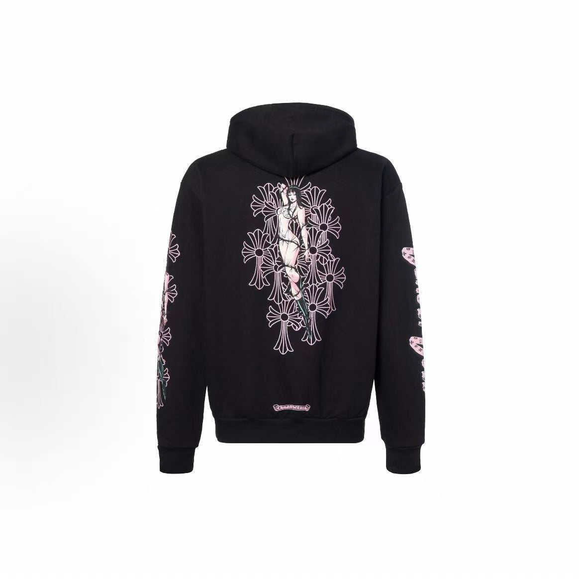 Chrome Hearts Doll Series Letter Print Zip-Up Long Sleeve Jacket, Unisex, Black