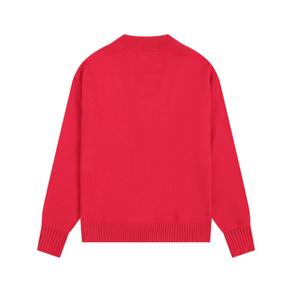 AMI Big Logo V-neck Button Sweater Red