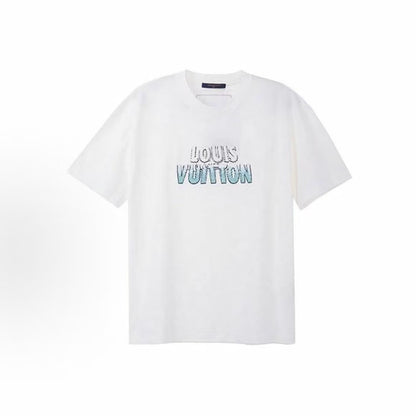 LOUIS VUITTON SS23 Beaded Letter Embroidery Casual Short-Sleeved T-Shirt for Men, White