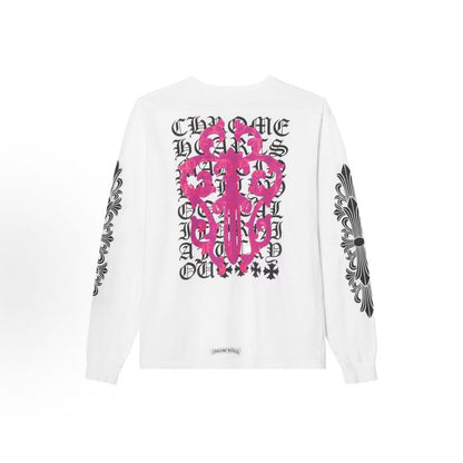 Chrome Hearts Crozier Lettered Print Round-neck Long-sleeved T-shirt (Men's and Women's style) - White