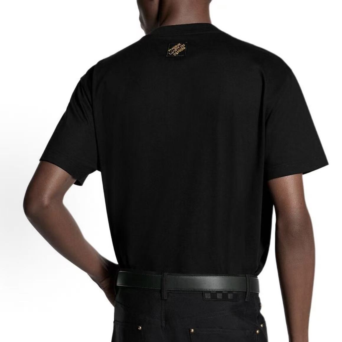 LOUIS VUITTON SS26 Spring/Summer Collection Cotton Round-neck Embroidered Vuitton Decorative Signature Logo Pullover Lace-Up T-Shirt for Men