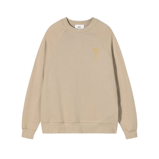 AMI  Solid Color Logo Crewneck Hoodie Brown