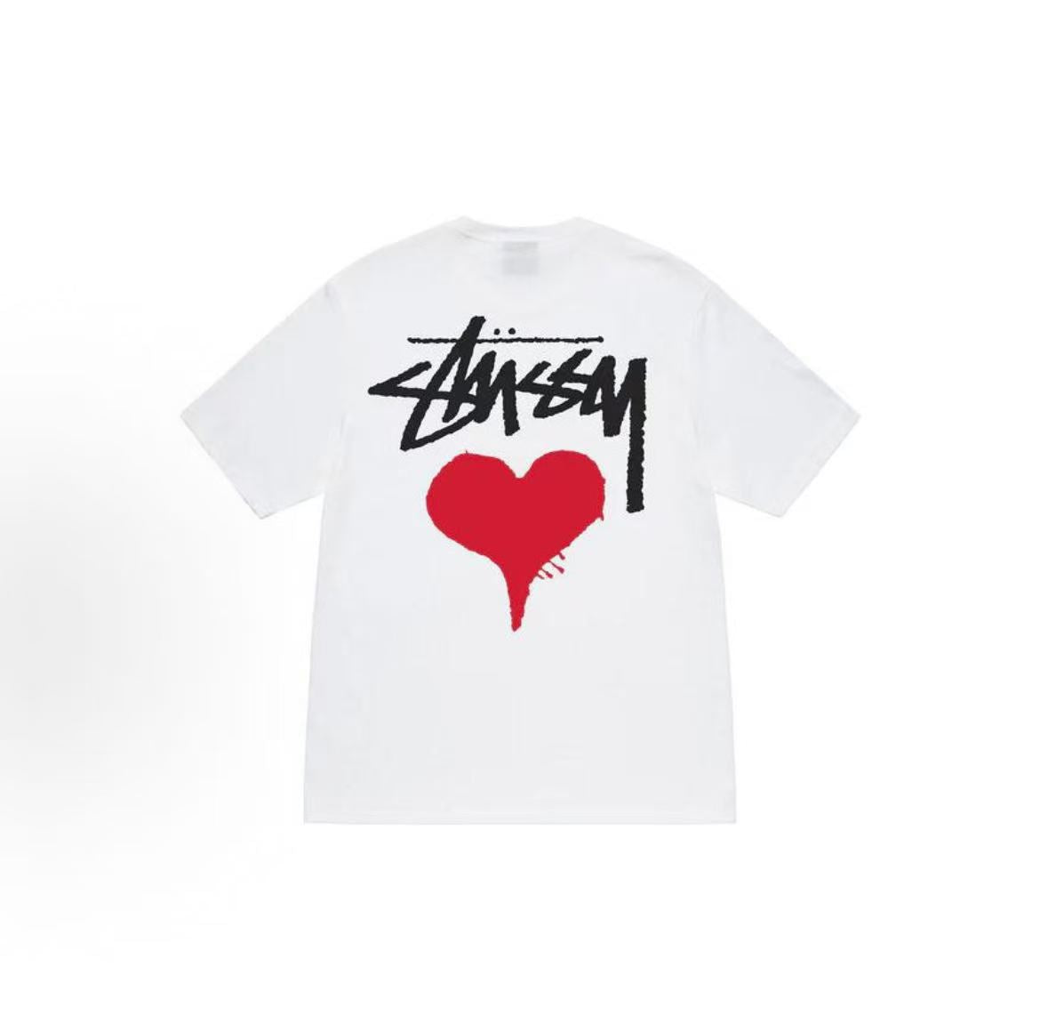 Stussy SS22 Stock Heart Tee - A plain heart patterned crew-neck short-sleeved American retro T-shirt, available for both men and women.