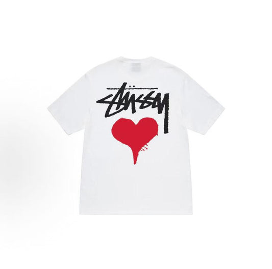 Stussy SS22 Stock Heart Tee - A plain heart patterned crew-neck short-sleeved American retro T-shirt, available for both men and women.