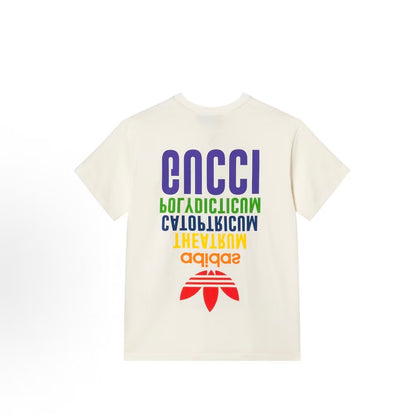 GUCCI x ADIDAS ORIGINALS Letter Logo Printed Round-neck Short-sleeved Collarless T-Shirt Collaboration Style for Autumn/Winter 2022 Women's Size: Brown