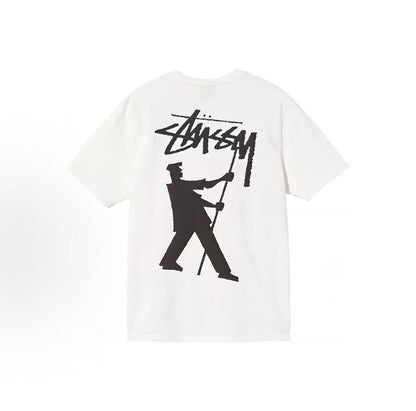 Stussy Cartoon Print Round Neck American Vintage T-Shirt, Unisex Couple's Style