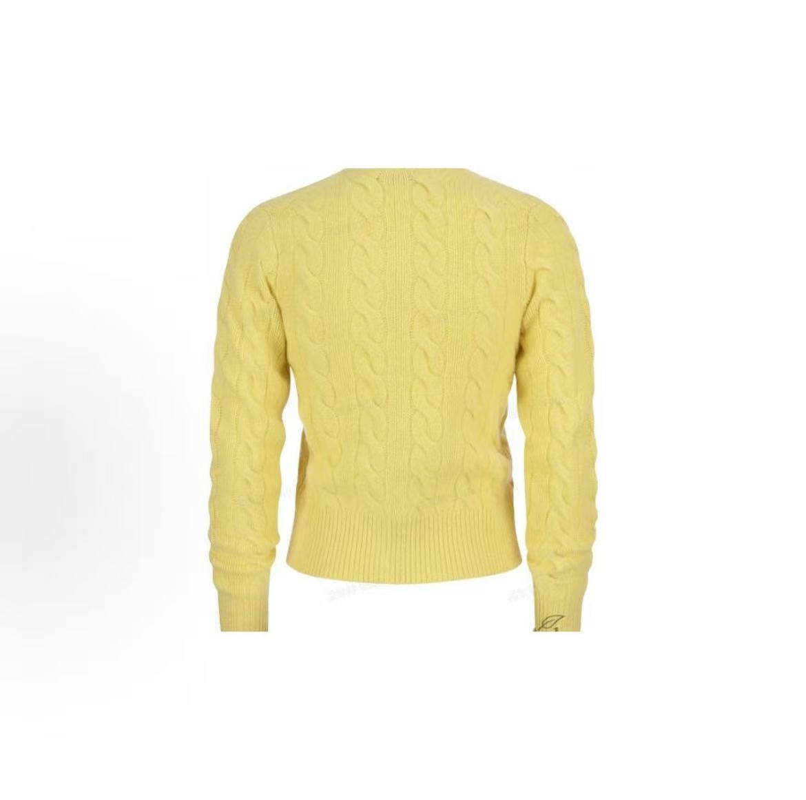 Ralph Lauren FW22 Solid Color Round Neck Single-Button Wool Sweater - Cashmere Sweater - Women's - Yellow