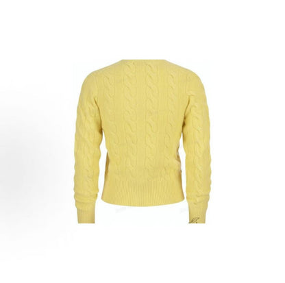 Ralph Lauren FW22 Solid Color Round Neck Single-Button Wool Sweater - Cashmere Sweater - Women's - Yellow