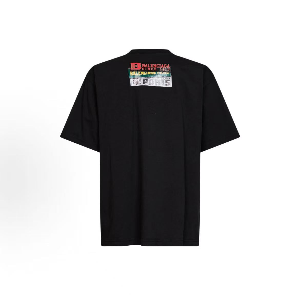 Balenciaga Streetwear Fall/Winter 2026 Round-neck Sticker Pattern Short-Sleeved T-Shirt Regular Fit Men's Style