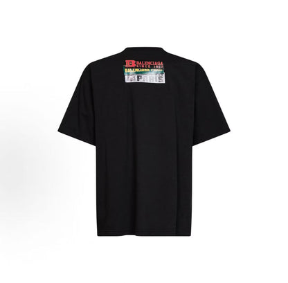 Balenciaga Streetwear Fall/Winter 2026 Round-neck Sticker Pattern Short-Sleeved T-Shirt Regular Fit Men's Style
