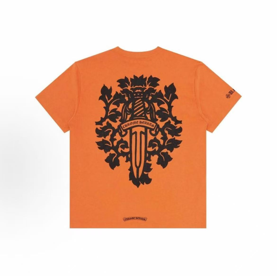 Chrome Hearts Pattern Printed Round-neck Short-sleeved T-shirt (for both men and women) in orange color