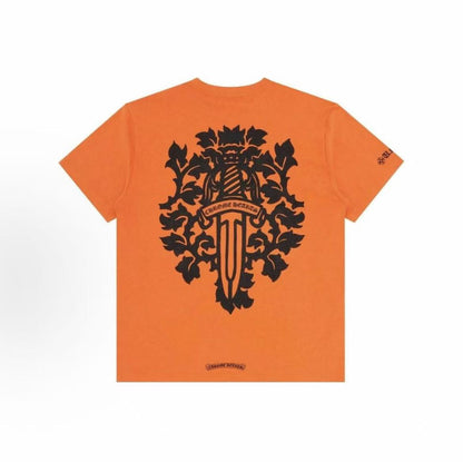 Chrome Hearts Pattern Printed Round-neck Short-sleeved T-shirt (for both men and women) in orange color