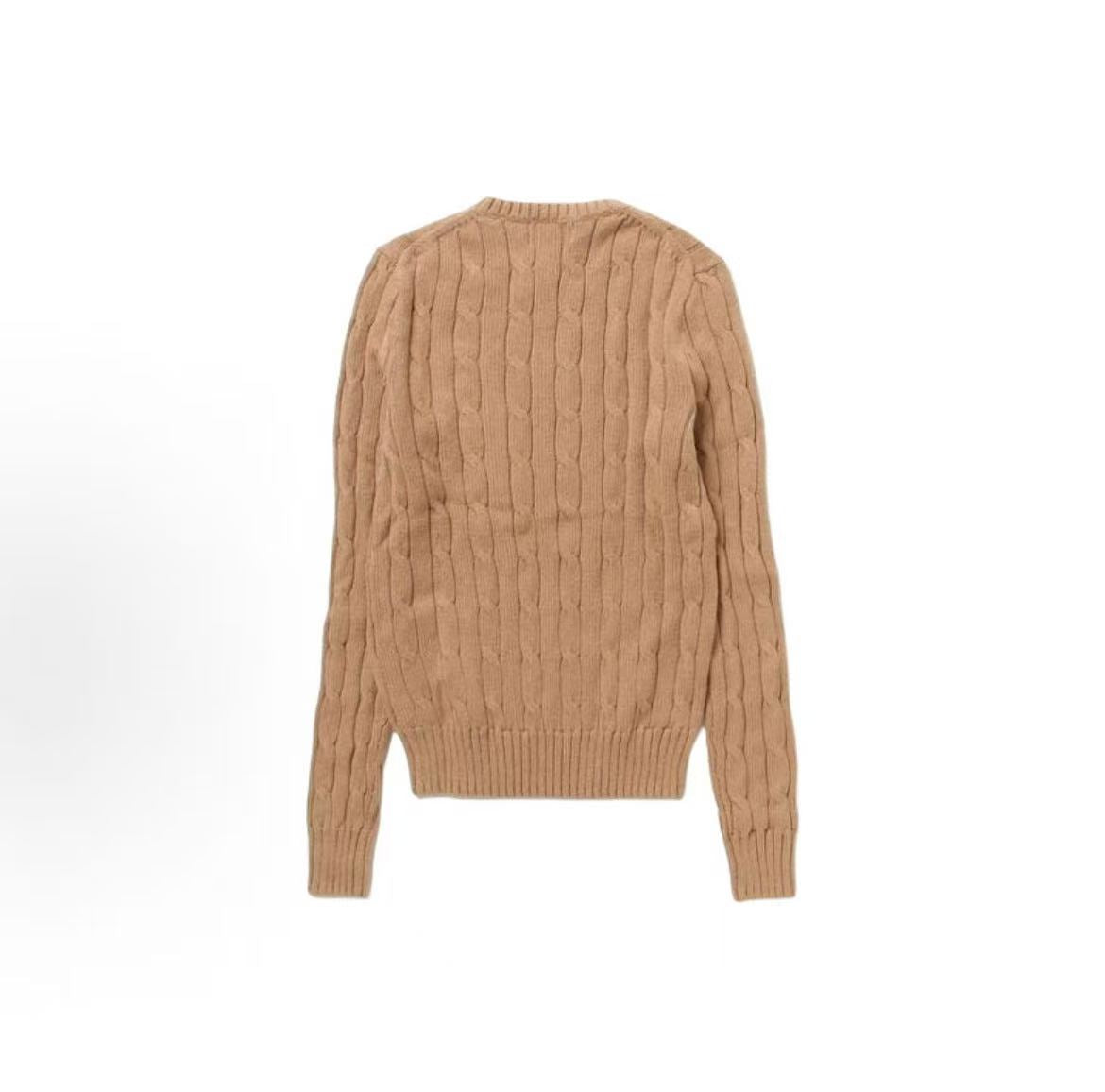 Ralph Lauren Small Horse Logo Embroidered Twisted Knot Solid Cotton Round-neck Pullover Long Sleeve Sweater Slim Fit Women's Item Beige