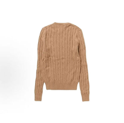 Ralph Lauren Small Horse Logo Embroidered Twisted Knot Solid Cotton Round-neck Pullover Long Sleeve Sweater Slim Fit Women's Item Beige