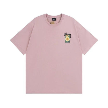 STUSSY Flower Grid Pigment Dyed Tee In Pink