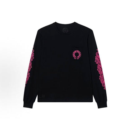 Chrome Hearts-Shaped Print Round Neck Long Sleeve T-Shirt, Unisex