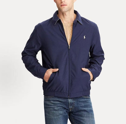 Ralph Lauren SS21 Solid-color Logo Embroidered Collar Zippered Long-Sleeved Jacket Coat - Standard Fit - Men's - Navy Blue