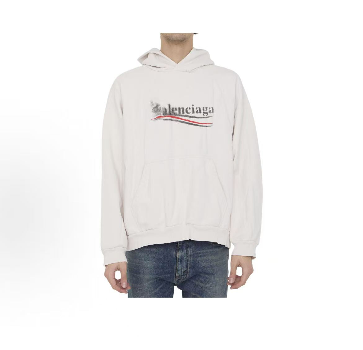 Balenciaga SS24 Logo letter print casual hooded long-sleeved pullover, loose fit, men's style， beige color