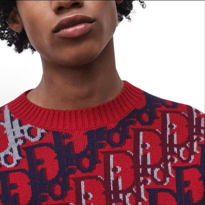 DIOR (Dior) OBLIQUE SS26 Summer Collection - Wool jacquard ribbed round-neck printed long-sleeved sweater for men