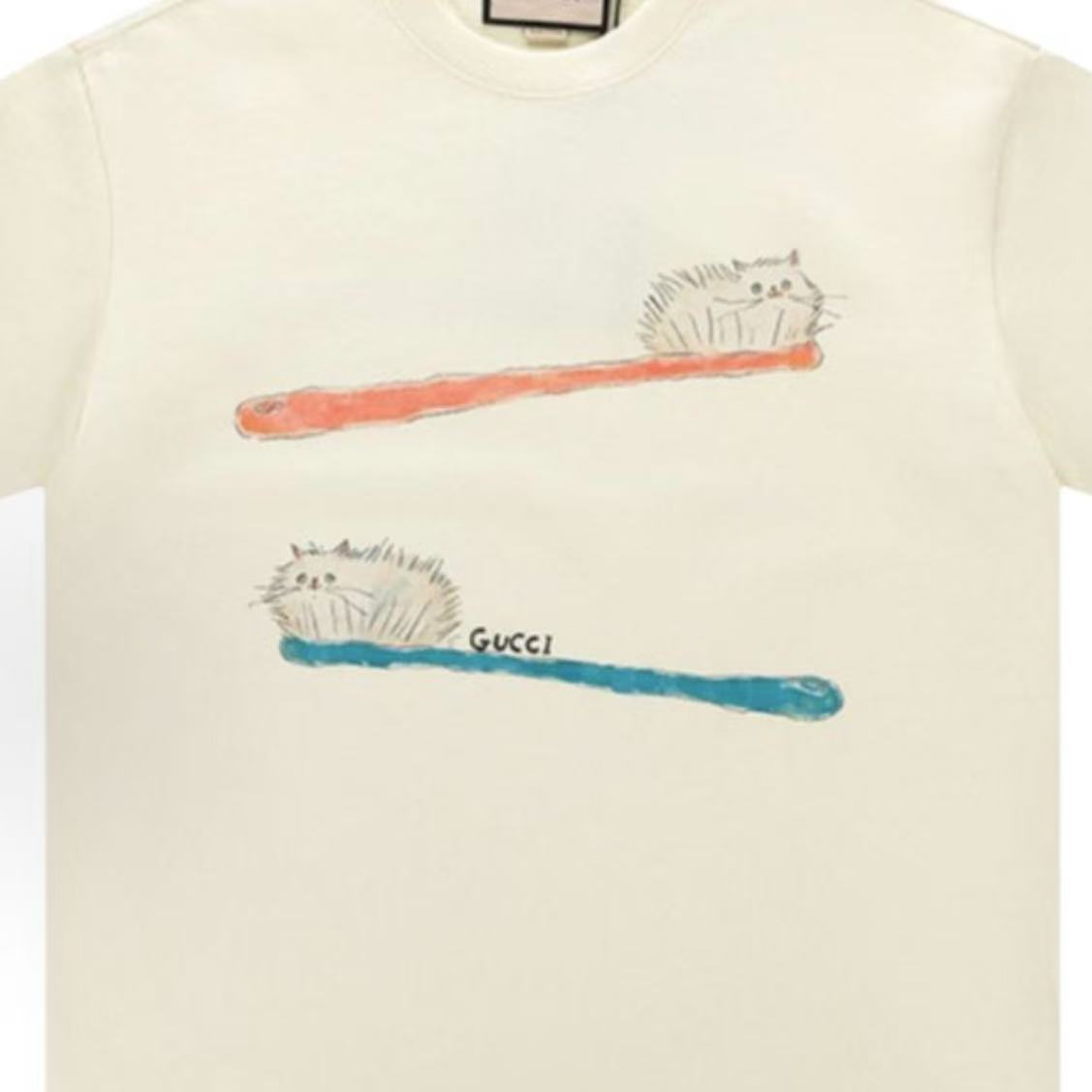 GUCCI Gucci Summer Toothbrush Cat Cute Short-Sleeved Round-Neck T-Shirt - Men's and Women's style are the same