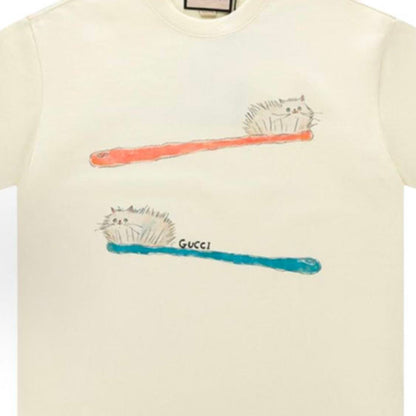 GUCCI Gucci Summer Toothbrush Cat Cute Short-Sleeved Round-Neck T-Shirt - Men's and Women's style are the same