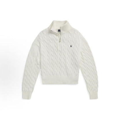 Ralph Lauren Twisted Embroidered Cotton Zip Pullover Plain Sleeveless Sweater Loose Fit Women's White