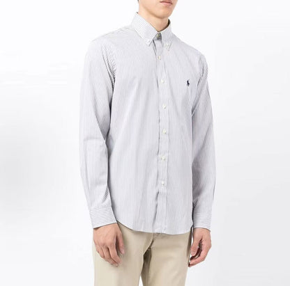 Ralph Lauren FW21 Logo Embroidered Stripes Shirt for Men, White