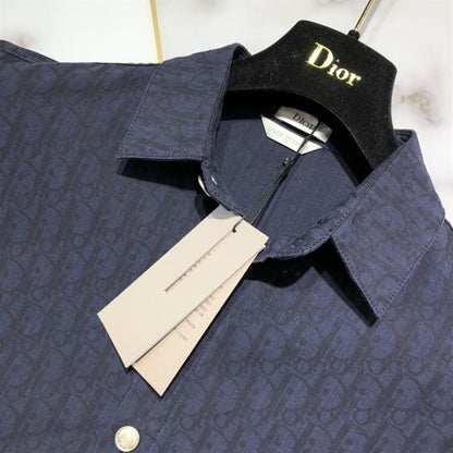 DIOR SHORT-SLEEVED OVERSHIRT NAVY BLUE AND BLACK DIOR OBLIQUE KASURI COTTON DENIM – DOT014