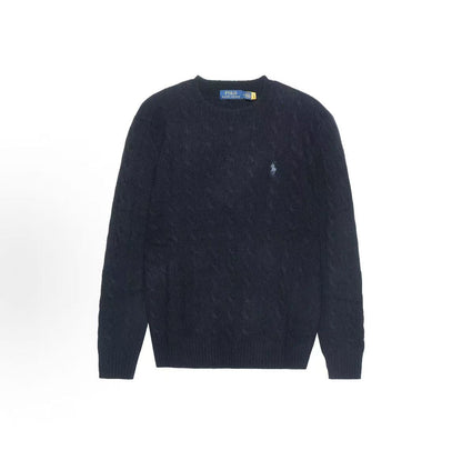 Ralph Lauren FW22 Solid-color Logo Embroidered Chunky Twill Knitted Wool and Cashmere Blend Long Sleeve Sweater Standard Fit Men's Black