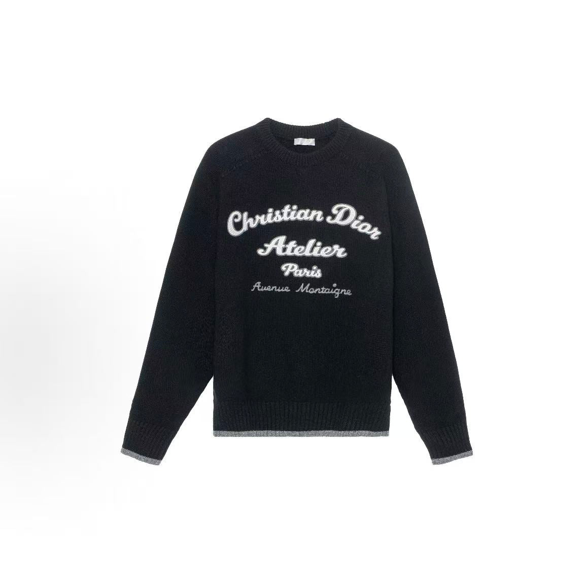 DIOR (Dior) - FallWinter 2022 - Letter Logo Embroidered Wool Long-Sleeve Sweater for Men - Black