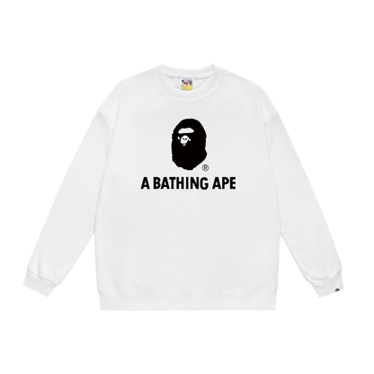 A Bathing Ape Youth Casual Logo Print Hoodie White