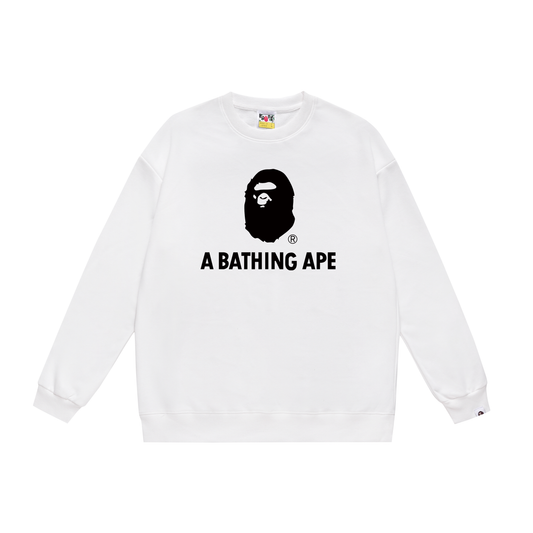 A Bathing Ape Youth Casual Logo Print Hoodie White