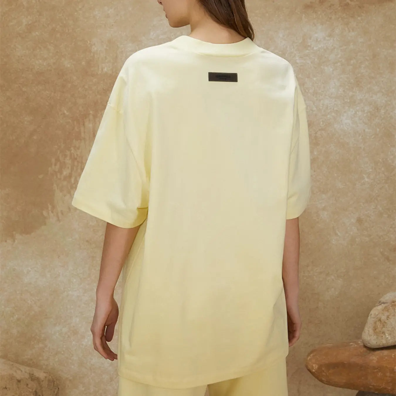 FOG FEAR OF GOD 22 ESSENTIALS double line single row flocking loose T-shirt cream yellow