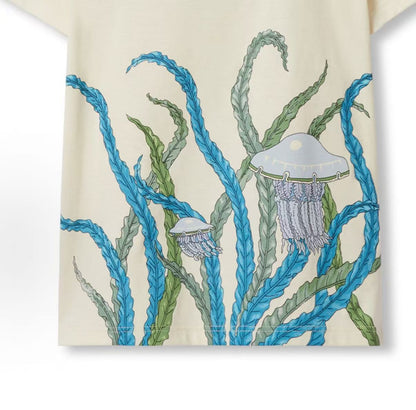 GUCCI T-shirt, FW24 (Fall/Winter 2024), Gucci 2024 Early Autumn Children's Clothing Collection, Logo Letter Print, Casual Round-neck Short Sleeve, White, Children's Style