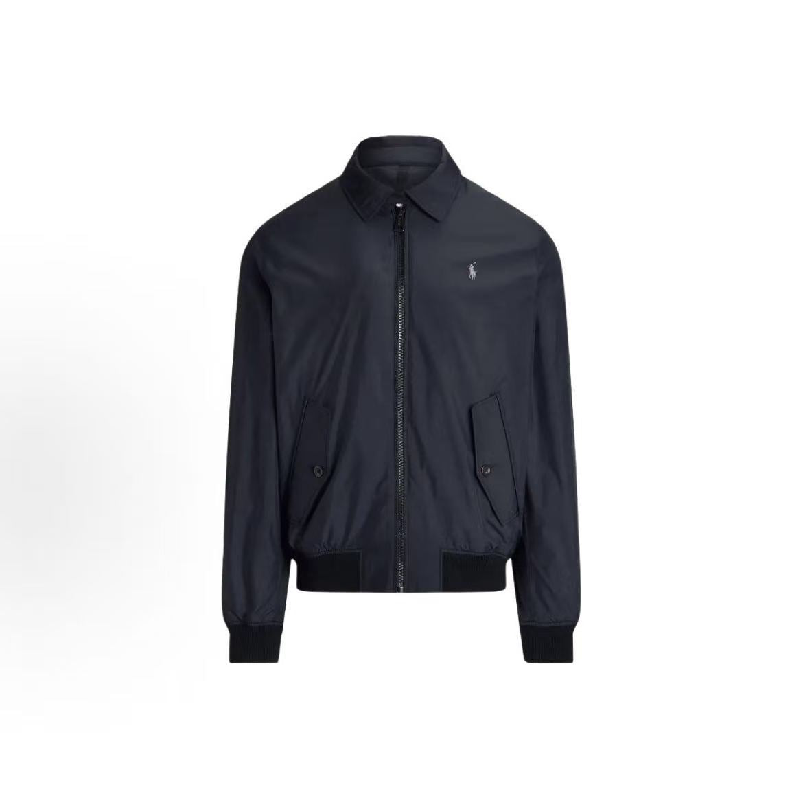 Ralph Lauren FW24 Reversible Waterproof Small Quill Embroidered Logo Pattern Solid Color Pockets Pointed Collar Full Zip Long Sleeve Jacket Coat - Classic Edition Men's Polo Black