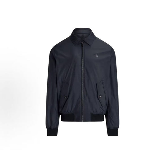 Ralph Lauren FW24 Reversible Waterproof Small Quill Embroidered Logo Pattern Solid Color Pockets Pointed Collar Full Zip Long Sleeve Jacket Coat - Classic Edition Men's Polo Black