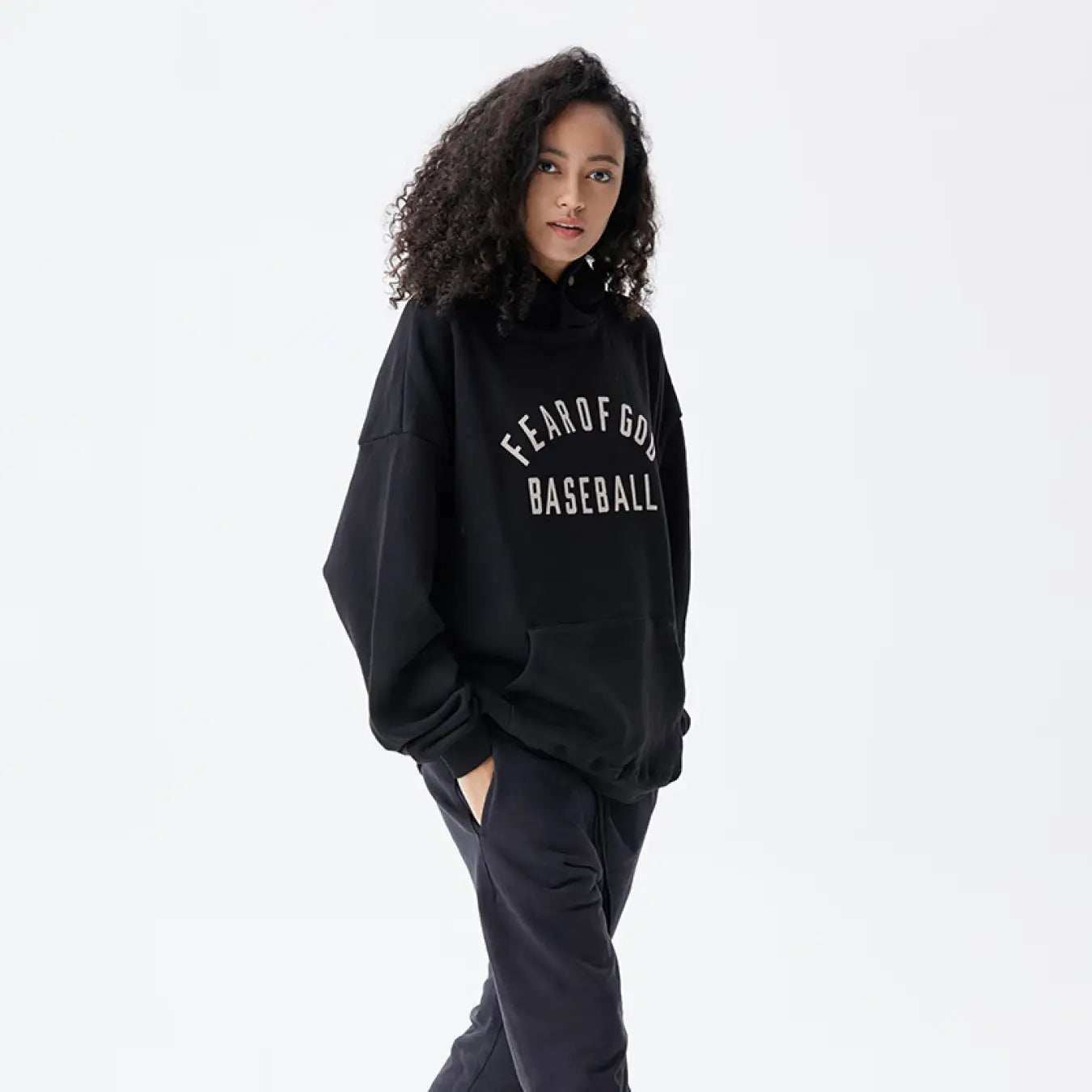 FOG FEAR OF GOD Season 7 Baseball Flocked Hoodie Casual Sweatshirt Black