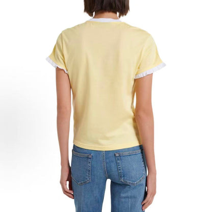 GUCCI Generation Gucci Collection 2026 Spring Summer Short Sleeve Ruffled Edged Printed Knit Cotton T-Shirt for Women