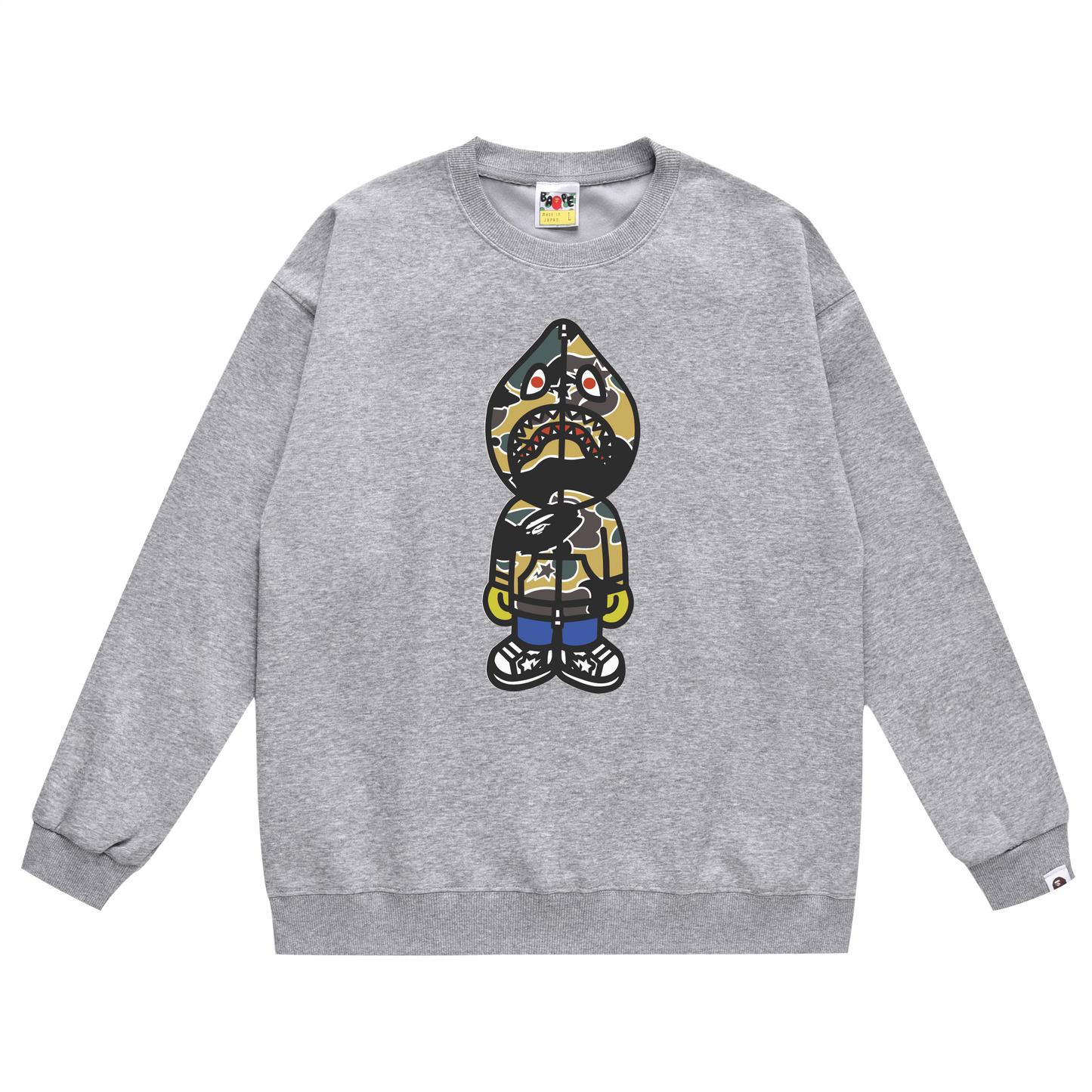 A Bathing Ape Shark Head Print Hoodie Grey