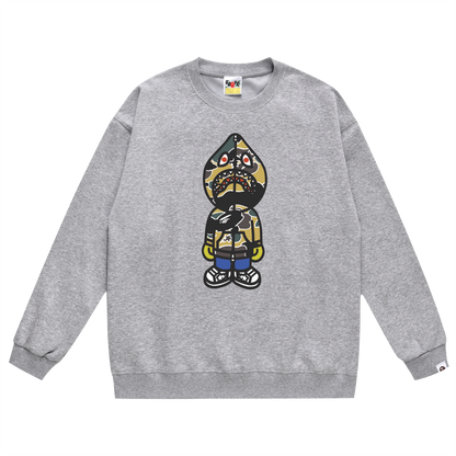 A Bathing Ape Shark Head Print Hoodie Grey