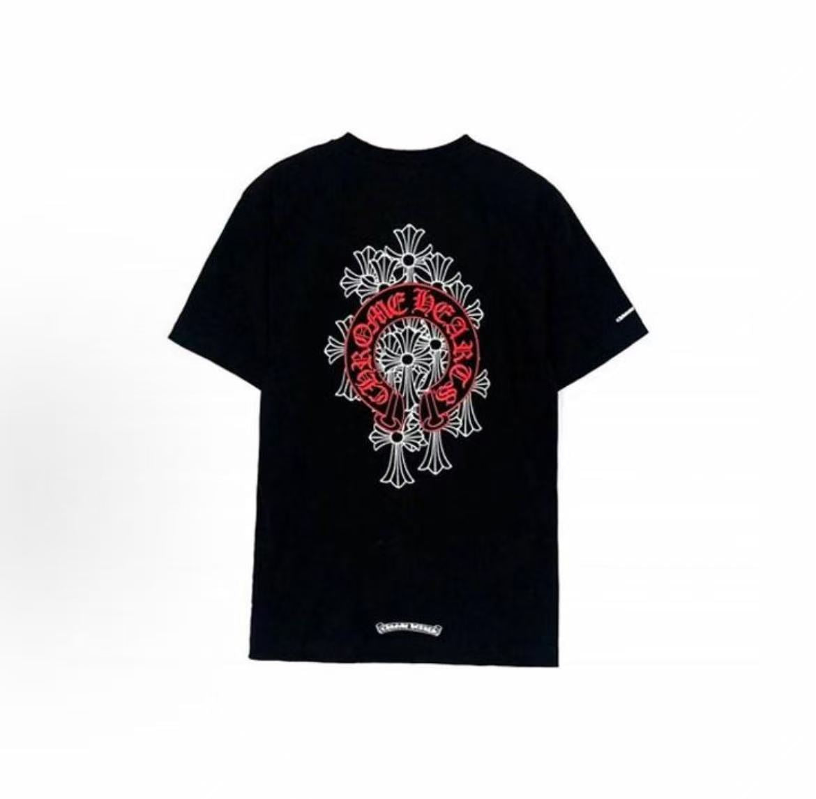 Chrome Hearts Phantom Cross Red Horse Hoof Print T-shirt - Men's and Women's Matching Couple Style