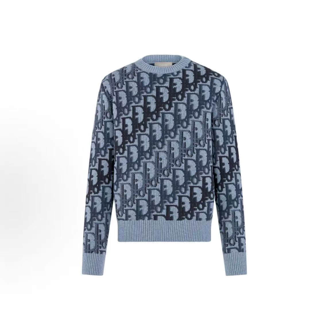DIOR Men's SS26 Spring Essentials Collection Oblique Print Ribbed Long-Sleeve Crewneck Sweater